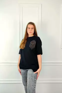 Молодежная женская футболка OVERSIZE 44-48 подвеска Чёрный