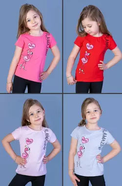 Детская футболка  (девочка), 3-4-5-6 лет, фламинго