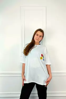 Молодежная женская футболка OVERSIZE 44-48 квадрат Белый