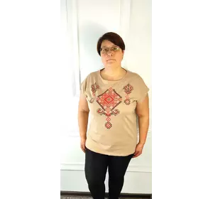 Женская футболка батал 52-62рр Вышиванка бежевый