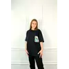 Молодежная женская футболка OVERSIZE 44-48 карман ромашка Чёрный