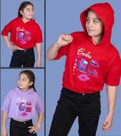 Детская футболка на резинке с капюшоном (девочка), 6-8-10-12 лет , Barbie party