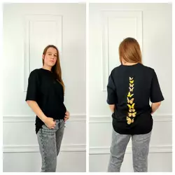 Молодежная женская футболка OVERSIZE 44-48 бабочка Чёрный Молодежная женская футболка OVERSIZE 44-48 бабочка Чёрный