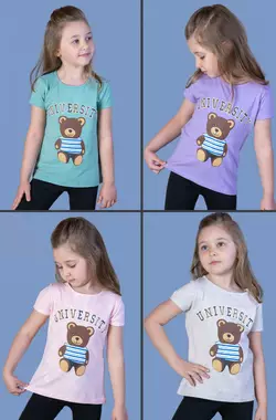 Детская футболка(девочка), 5-6-7-8 лет, медвежонок Детская футболка(девочка), 5-6-7-8 лет, медвежонок