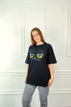 Молодежная женская футболка OVERSIZE 44-48 сова Чёрный Молодежная женская футболка OVERSIZE 44-48 сова Чёрный