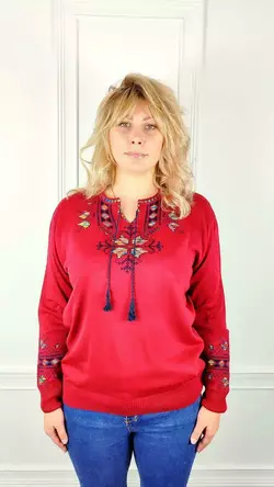 Джемпер вышиванка женская снежинка универсальный (58-64рр) Бордовий Джемпер вышиванка женская снежинка универсальный (58-64рр) Бордовий