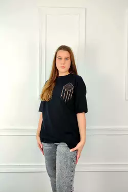 Молодежная женская футболка OVERSIZE 44-48 подвеска Чёрный Молодежная женская футболка OVERSIZE 44-48 подвеска Чёрный