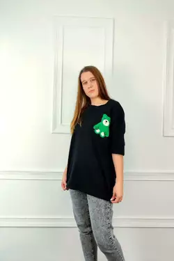 Молодежная женская футболка OVERSIZE 44-48 мишка Чёрный Молодежная женская футболка OVERSIZE 44-48 мишка Чёрный