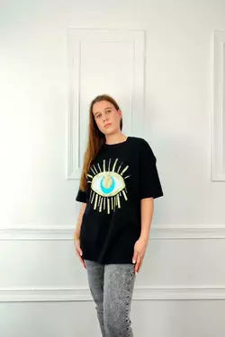 Молодежная женская футболка OVERSIZE 44-48 оберег Чёрный Молодежная женская футболка OVERSIZE 44-48 оберег Чёрный