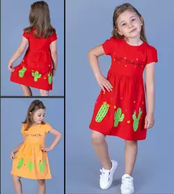 Детское платье ????????, 1-2-3-4 года, зелёные кактусы Детское платье ????????, 1-2-3-4 года, зелёные кактусы