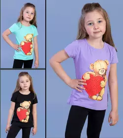 Детская футболка (девочка),  5-6-7-8 лет, медвежонок с сердечком Детская футболка (девочка),  5-6-7-8 лет, медвежонок с сердечком