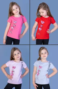 Детская футболка  (девочка), 3-4-5-6 лет, фламинго Детская футболка  (девочка), 3-4-5-6 лет, фламинго