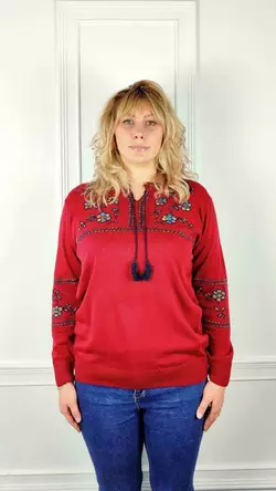 Джемпер вышиванка женская цветы универсальный (54-62рр) Бордовый Джемпер вышиванка женская цветы универсальный (54-62рр) Бордовый