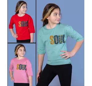 Детская  футболка 3/4 рукав (девочка),  8-10-12-14 лет,  SOUL.