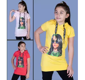 Детская футболка c капюшоном (девочка), 8-10-12-14 лет, девочка в очках