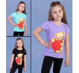 Детская футболка (девочка),  5-6-7-8 лет, медвежонок с сердечком Детская футболка (девочка),  5-6-7-8 лет, медвежонок с сердечком
