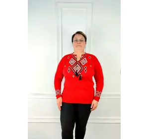 Джемпер вышиванка женская  универсальный 54-58рр ромбики Красный